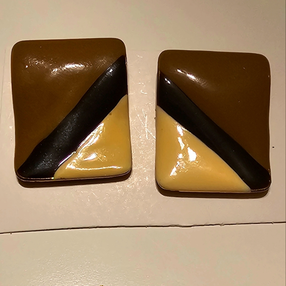 Vintage Hand Painted Wavy Rectangle Earrings